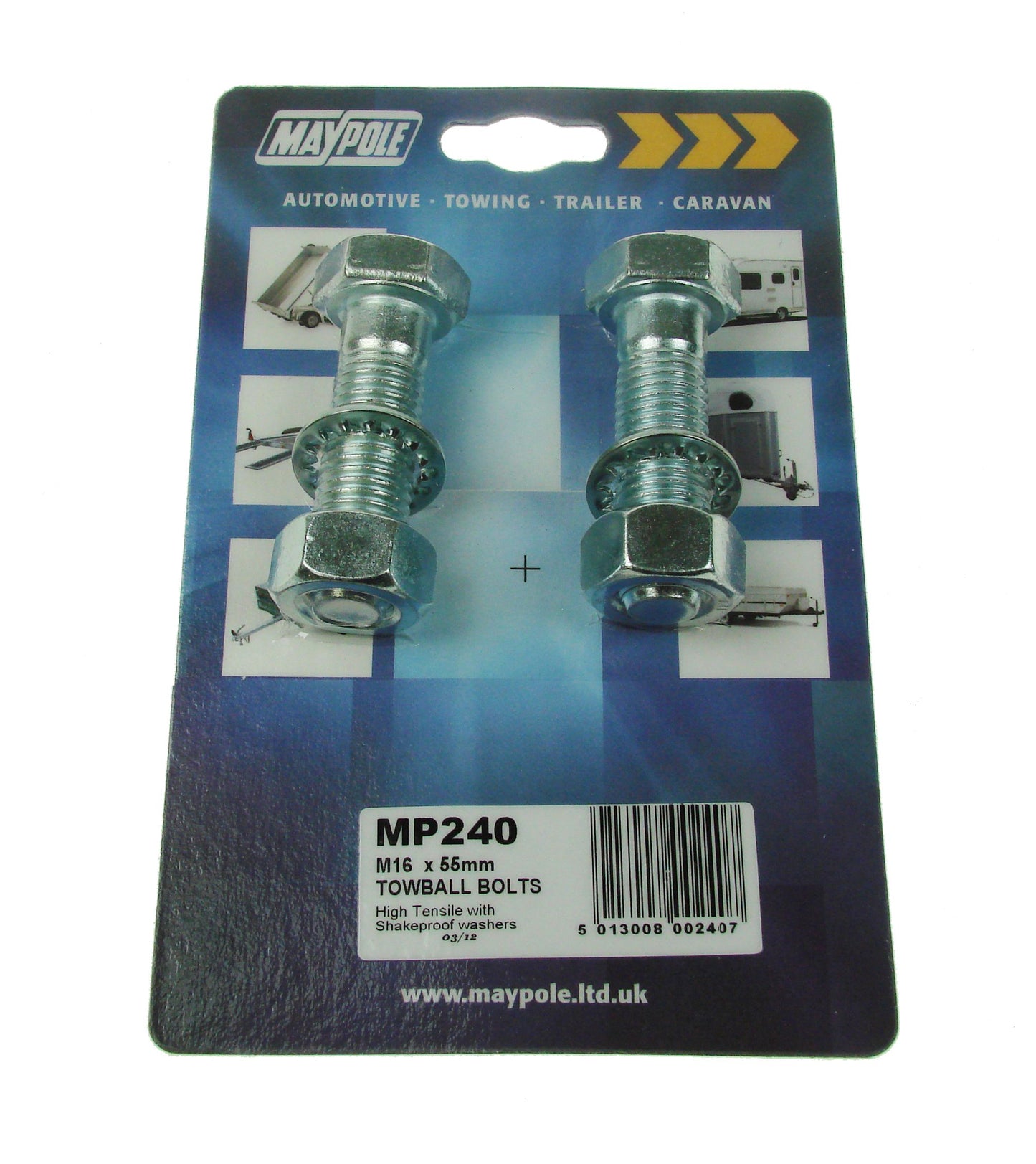 Maypole M16 x 55mm Bolts, M16 Nut and M16 Shakeproof Washer Automotive Towing