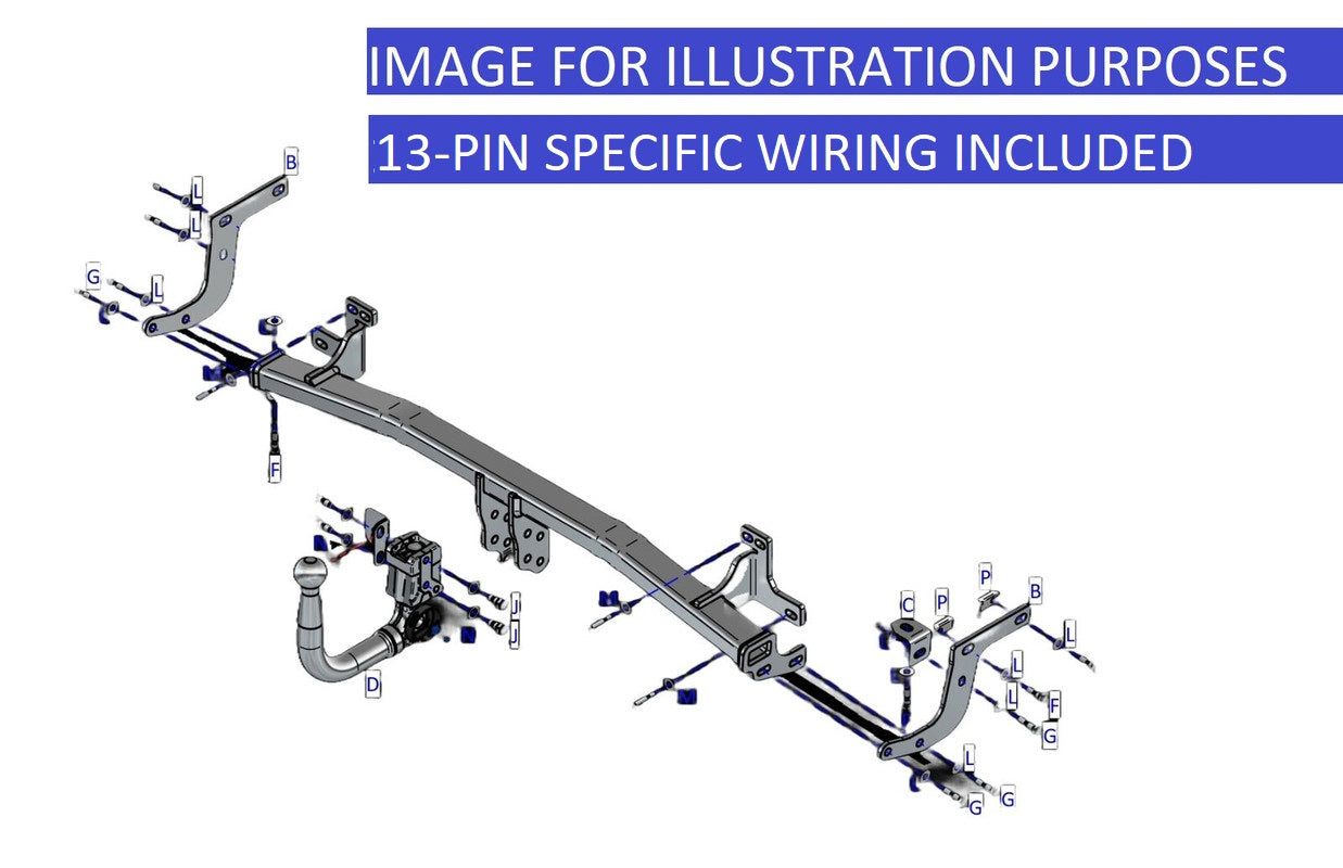 Towtrust Vertical Detachable Towbar For Peugeot 208 20 On and 13 Pin Car Wiring